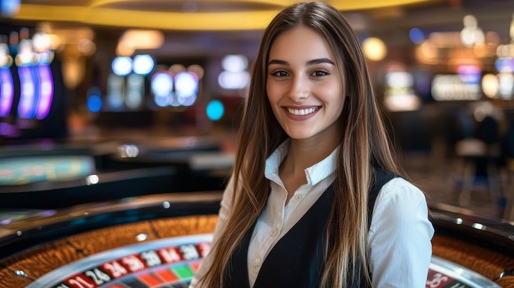 rtp mpo1221 live dealer blackjack table with professional croupier and multi-camera view